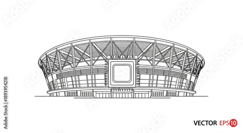 Stadium interior and exterior architectural illustration focusing on structural framework and seating layout. This vector design is suitable for sports architecture visualization, event planning graph