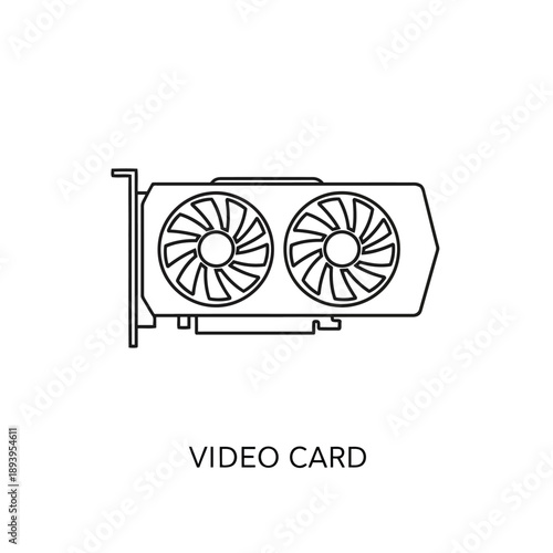 Video Card Illustration in Simple Line Art Style with Monochrome Color Scheme on White Background for Tech Documentation