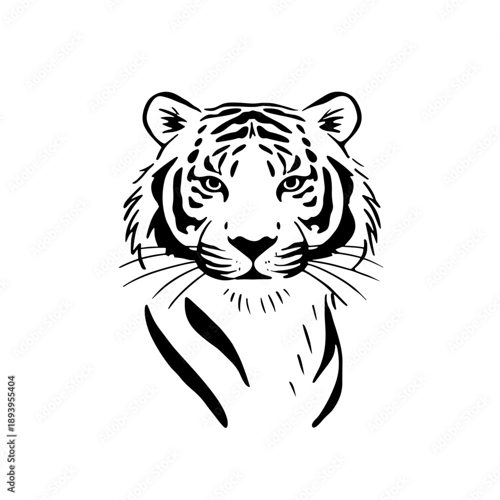 Obraz premium Tiger. Tiger simple black and white line art vector logo