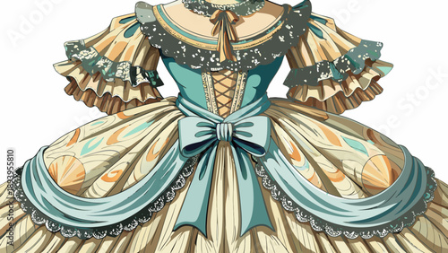 Very beautiful close-up of a Southern American women’s vintage-inspired dress with soft fabric folds and lace details, isolated on white background, evoking timeless charm and regional cultural style.