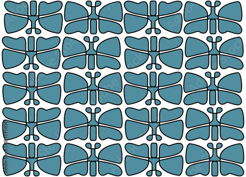 Minimalist teal butterfly seamless pattern in mid-century modern style Abstract butterfly grid illustration for textile and wallpaper design