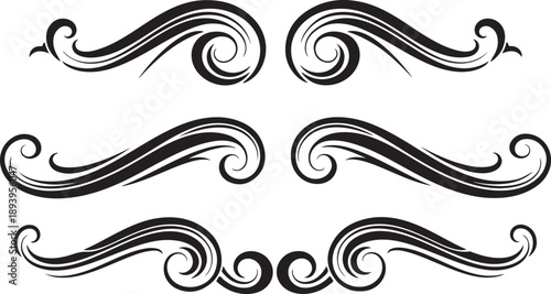Set of black swirly decorative flourishes and curly lines