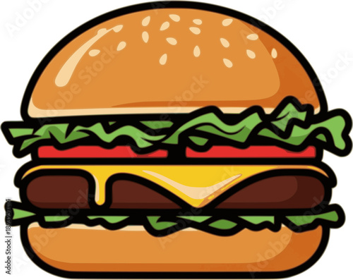 Double cheeseburger icon design with multi layer patty and dripping cheese sauce isolated on transparent background vector
