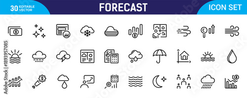 Forecast Outline Icon Set – Weather, Climate and Meteorology Thin Line Nature Icons Collection, Editable Stroke, Modern Vector Illustration