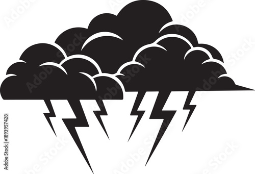Dark storm clouds with lightning bolts illustration graphic design
