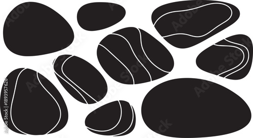 Black stones or pebbles with white lines illustration design