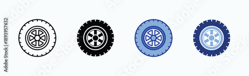 Wheel Icon Sheet Multiple Style Collection Isolated Vector