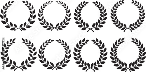 Laurel Wreath Symbols in Black and White Color Scheme