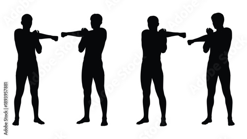 Silhouette sequence depicting a human figure performing a shooting action