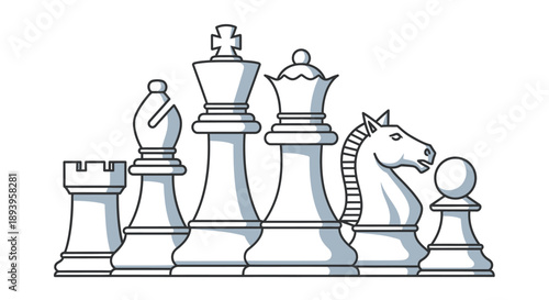 Illustration of chess pieces in a stylized, graphic design, showcasing strategy and game intelligence