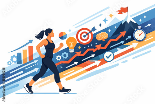 Woman Walking Forward Information Flow Illustration