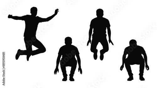 Silhouettes of people in various poses including jumping and seated positions