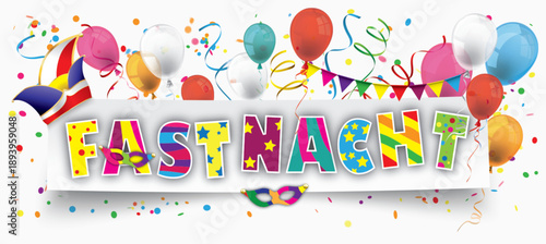 Fastnacht Header mit bunten Luftballons, Konfetti und Girlanden