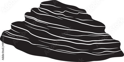 Black and white illustration of layered rock formation
