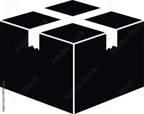 A black cardboard box sealed with packing tape