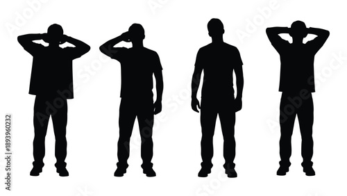 Four silhouettes of men with hands raised seemingly in different poses