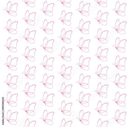 Seamless minimalist pink butterfly line art pattern design