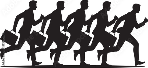 Businessmen in suits running with briefcases representing urgency and competition