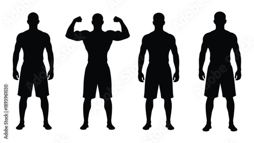 Silhouettes of men demonstrating different body types and fitness levels