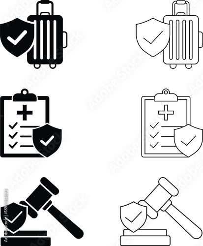 Travel And Legal Security Icons Set—Safety, Health & Protection Symbols