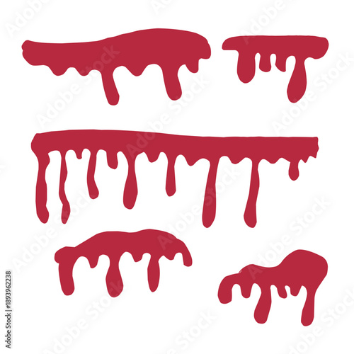 Red nail polish and paint splashes form a fluid red liquid drip and ink splatter vector design with a wet blood stain for a horror illustration