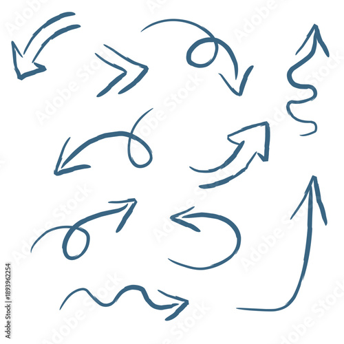 Hand drawn business arrow set featuring a collection of vector icons and artistic signs in a silhouette style for creative logo design and illustrative art