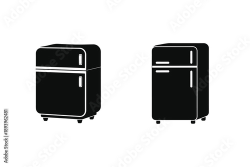 Mini Fridge Silhouette Icon Vector Illustration Small Kitchen Appliance 