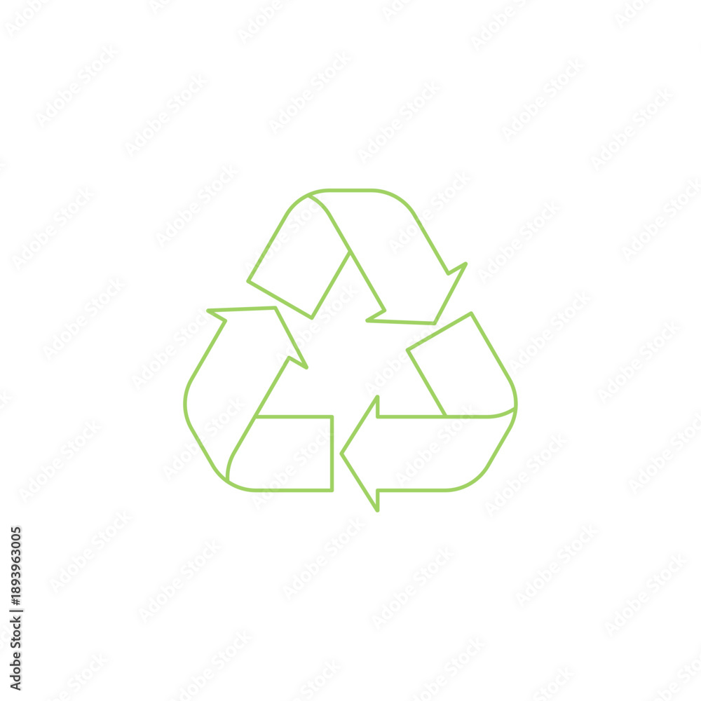Obraz premium Recycling symbol, green, outline, simple, isolated, transparent background, ecology, waste separation, adjustable stroke 