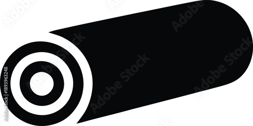 Simple black and white illustration of a rolled carpet or rug