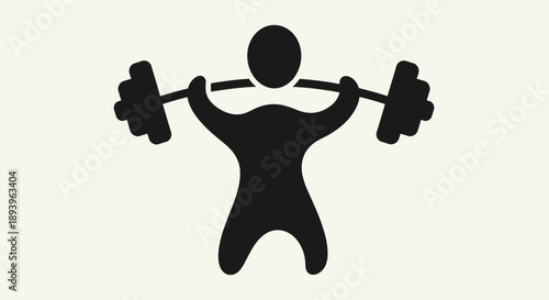 Minimalist weightlifter silhouette lifting barbell overhead, in a bright studio background, representing power.