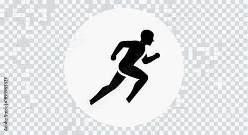 Dynamic runner silhouette in motion inside a circle with a transparent background.