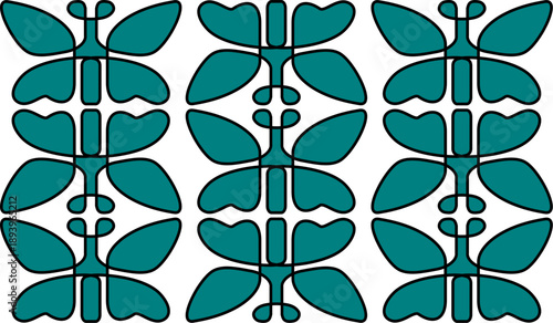 Deep teal butterfly seamless pattern in mid-century modern style Abstract geometric butterfly motif for textile and fabric design