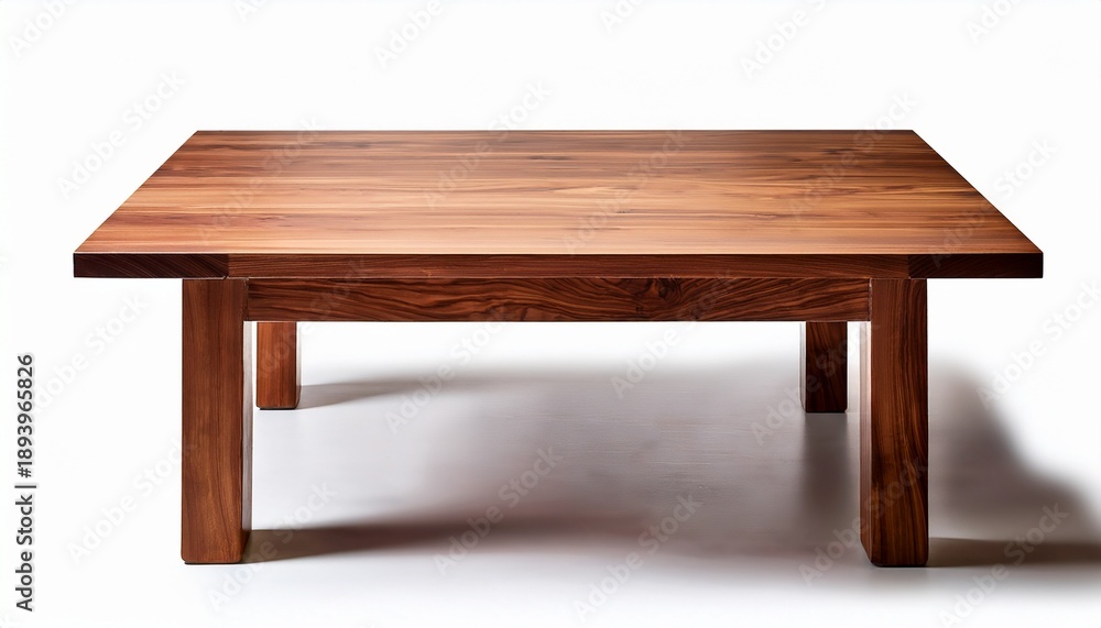 Fototapeta premium elegant wooden table with polished square top and sturdy base isolated on white background
