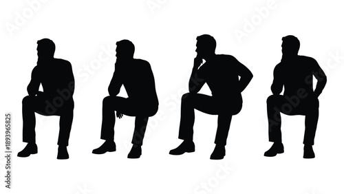 Four silhouetted figures of men in various seated and standing poses