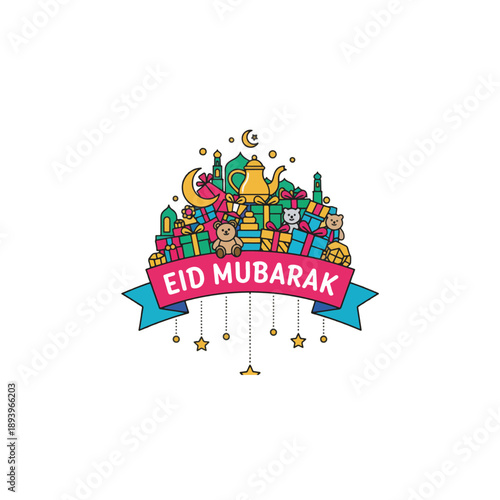 Colorful Eid Mubarak Greeting Card Design.