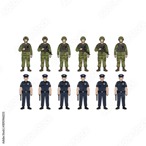 Toy Police and Military Figures Standing.