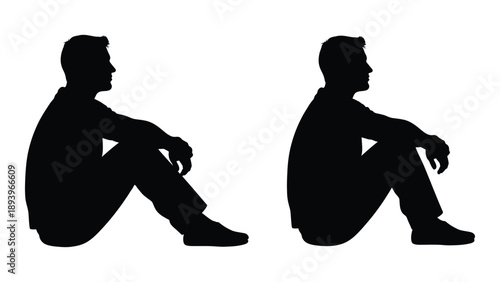 Two silhouettes of men are seated with legs crossed facing towards each other