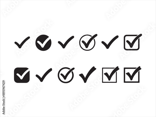 Checkmark cross vector symbols, Check mark icons button set. yes or no checkmark sign. Check Mark Icon Set  - Tick and Cross Symbols