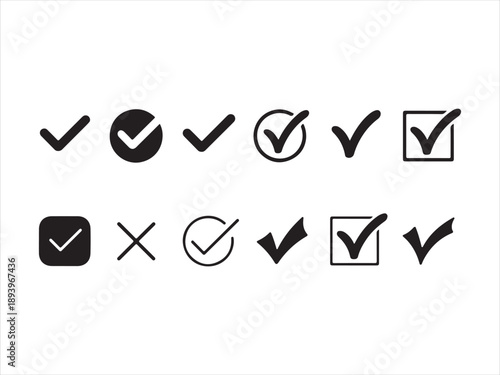 Checkmark cross vector symbols, Check mark icons button set. yes or no checkmark sign. Check Mark Icon Set  - Tick and Cross Symbols