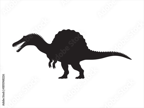 Vector dinosaur silhouette icon, Majestic Spinosaurus theropod dinosaur, detailed vector silhouette.