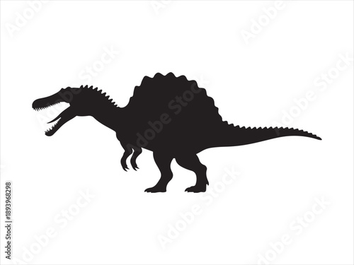 Vector dinosaur silhouette icon, Majestic Spinosaurus theropod dinosaur, detailed vector silhouette.