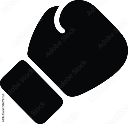 A black silhouette of a boxing glove on a white background