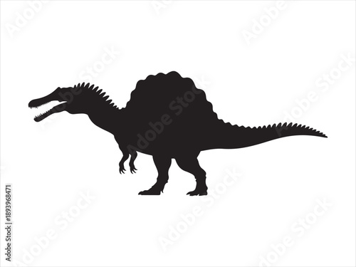 Vector dinosaur silhouette icon, Majestic Spinosaurus theropod dinosaur, detailed vector silhouette.