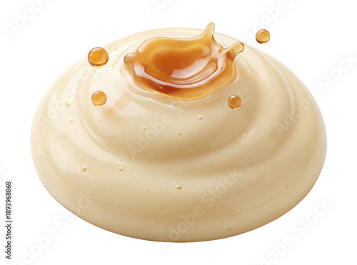 Cream mound trembles subtly as glaze lands, creating a soft wobble moment