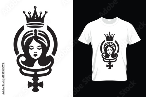 Beauty queen vector art icon t-shirt & illustration instant download 