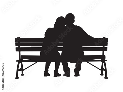 Silhouette of elderly couple sitting on park bench vector, Elderly Couple Sitting Together on Park Bench Silhouette illustration