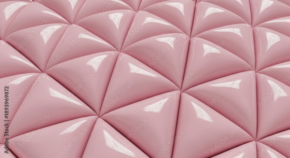 Fototapeta premium Glossy pink padded surface features a repeating geometric pattern of convex triangular shapes.