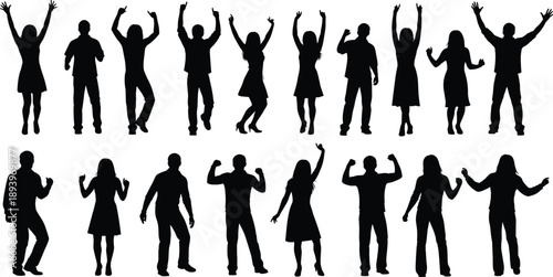  Colorful cocktail party celebration silhouettes, friends raising drinks, confetti nightlife bar scene, festive social gathering, modern vector illustration design set