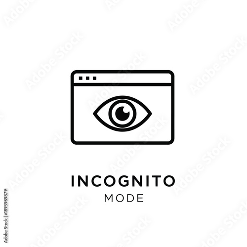 Incognito mode icon in minimalist design with simple black lines on white background for web browser interface