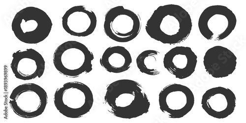 Vector illustration of a black and white round number set featuring 3d circle icons and blank web button elements on a white frame template